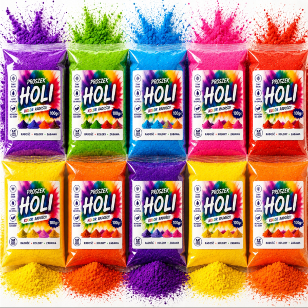 Kolorowy proszek proszki Holi- zestaw 10x100g